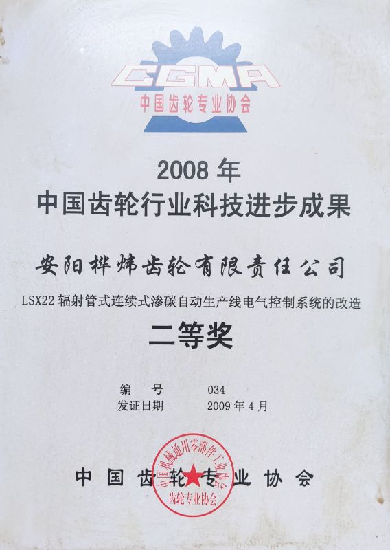 2009年中國齒輪行業(yè)科技進(jìn)步成果二等獎(jiǎng)