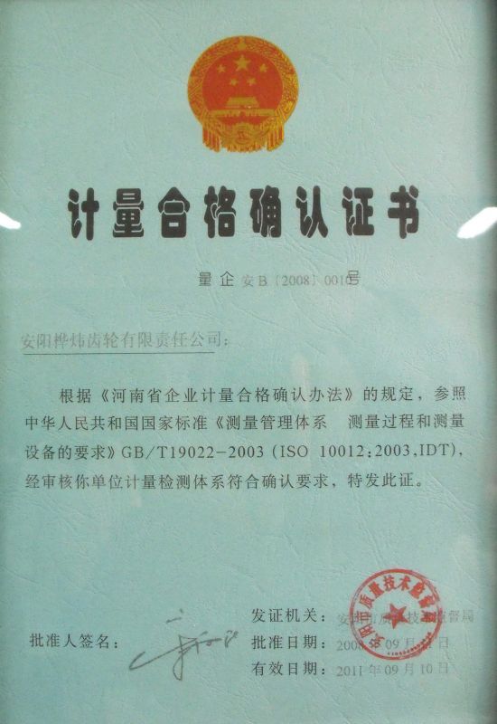 2008年計量合格確認證書